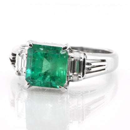 Minimalist 2 Carat Natural Emerald Engagement Ring, Antique Emerald Wedding Ring, Unique Emerald and Diamond Statement Ring, Promise Ring