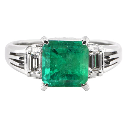 Minimalist 2 Carat Natural Emerald Engagement Ring, Antique Emerald Wedding Ring, Unique Emerald and Diamond Statement Ring, Promise Ring