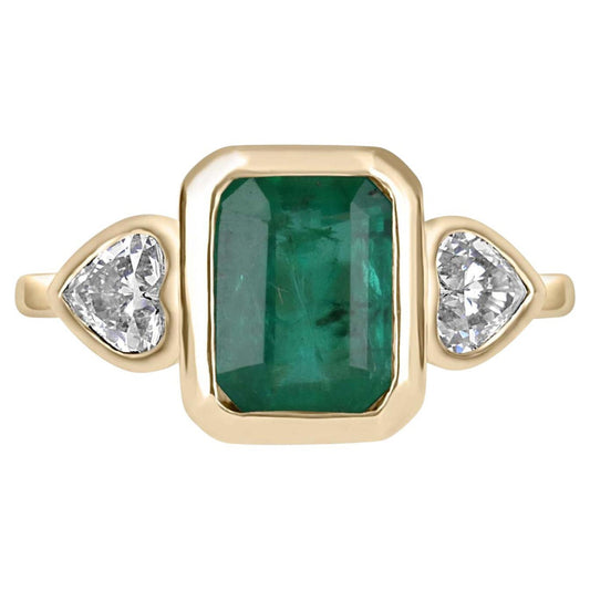 2.5 CT Emerald Engagement Ring, 18K Gold Natural Emerald Wedding Ring, Unique Vintage Moissanite Promise Ring Heart Cut Diamond Ring For Her