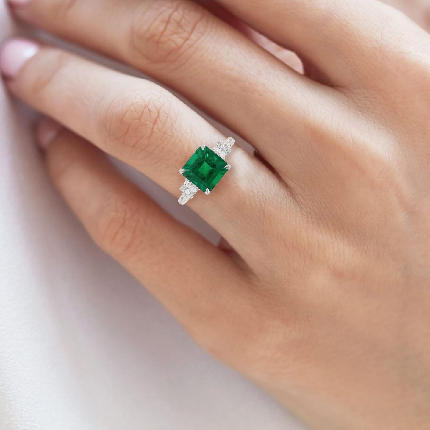 18K Gold Natural Emerald Engagement Ring, Vintage Emerald Wedding Ring, Unique Emerald Statement Ring For Her, Antique Diamond Promise Ring