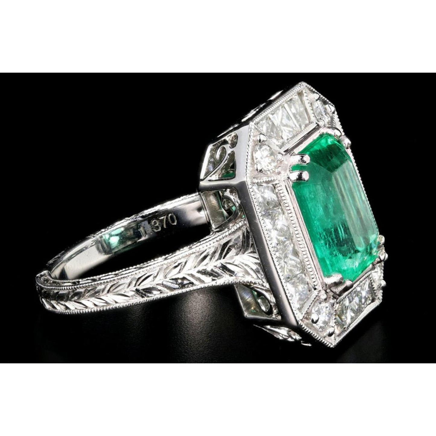 Halo Emerald Diamond Engagement Ring, Art Deco Emerald Moissanite Engagement Ring, Natural Emerald Wedding Ring, Unique Vintage Promise Ring