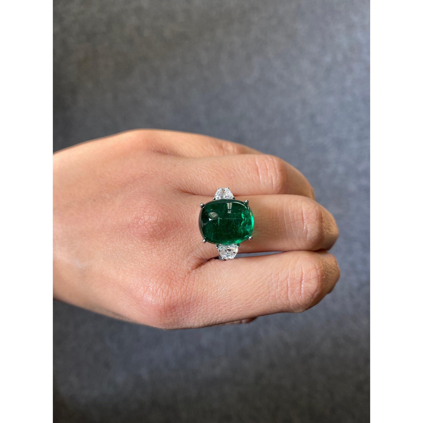 Minimalist 12CT Natural Emerald Statement Ring, Antique Emerald Gold Ring Unique Emerald Cabochon Engagement Ring Promise Ring Cocktail Ring