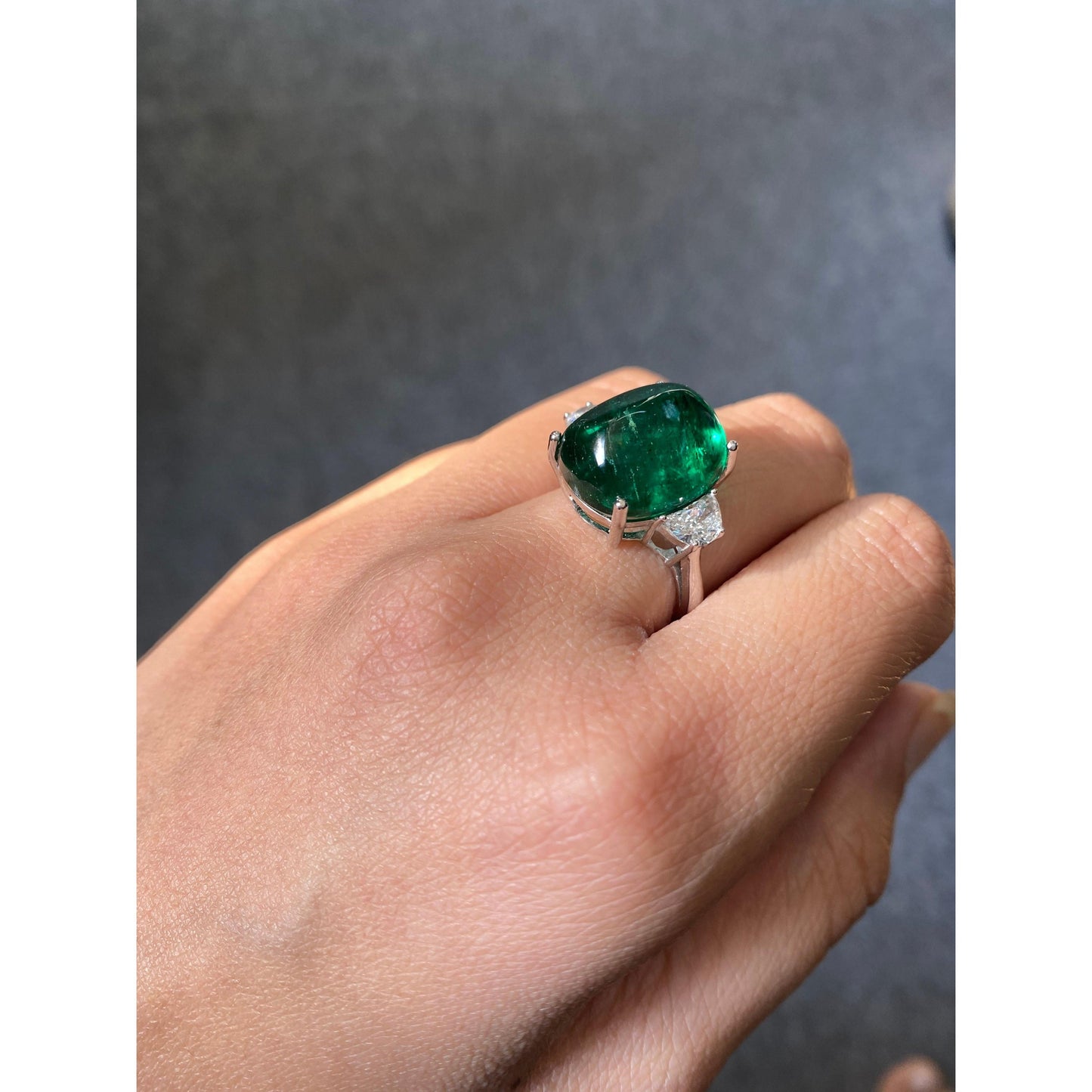 Minimalist 12CT Natural Emerald Statement Ring, Antique Emerald Gold Ring Unique Emerald Cabochon Engagement Ring Promise Ring Cocktail Ring