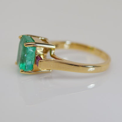 18K Gold Antique Green Emerald Engagement Ring, Emerald Wedding Ring, 18K Gold Emerald Ring, Natural Emerald Promise Ring, Anniversary Gift