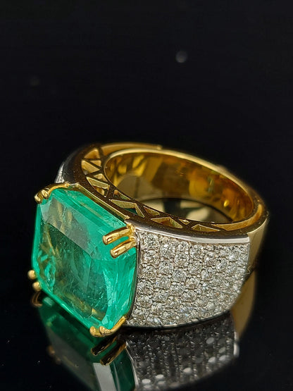 Anillo de compromiso antiguo con esmeralda de 8 quilates, alianza de boda con diamantes y esmeralda natural en oro amarillo de 18 quilates, anillo llamativo vintage, anillo de cóctel