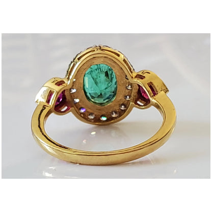 Anillo de compromiso con rubí y diamante esmeralda con halo de talla ovalada, anillo de compromiso nupcial con rubí y moissanita esmeralda natural, anillo de bodas con esmeralda estilo art déco