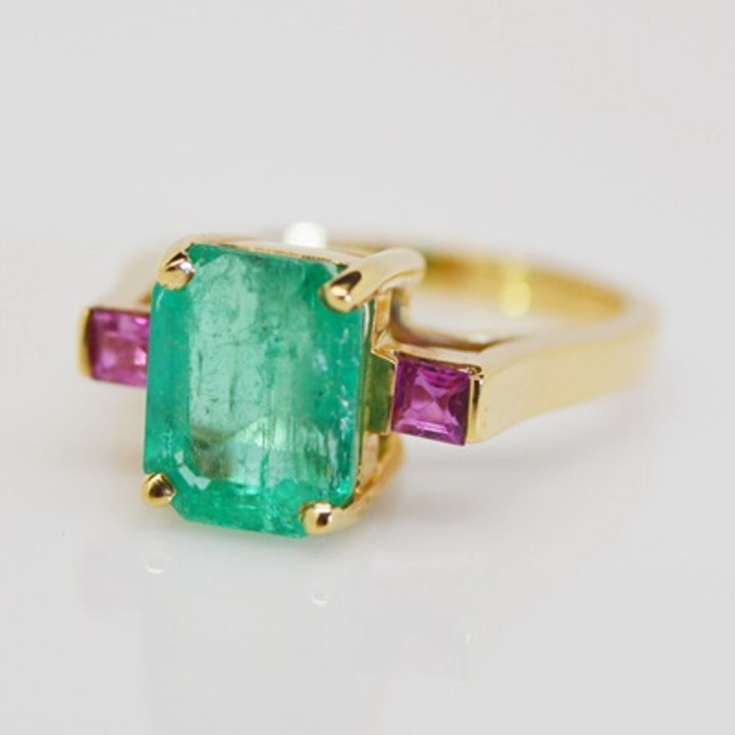 18K Gold Antique Green Emerald Engagement Ring, Emerald Wedding Ring, 18K Gold Emerald Ring, Natural Emerald Promise Ring, Anniversary Gift