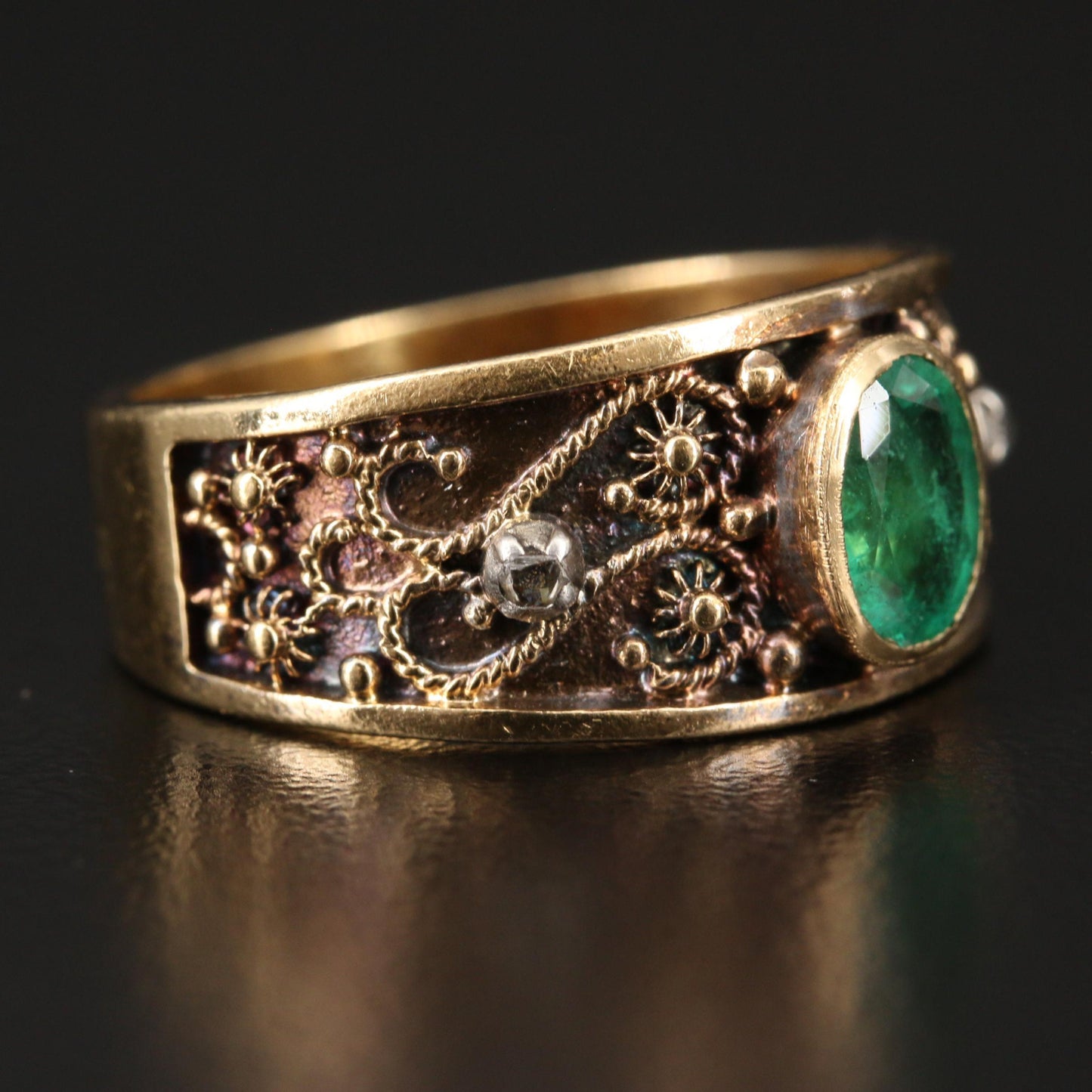 Art Deco Emerald Statement Ring, 18K Gold Natural Emerald Moissanite Engagement Ring, Vintage Emerald Cocktail Ring, May Birthstone Ring