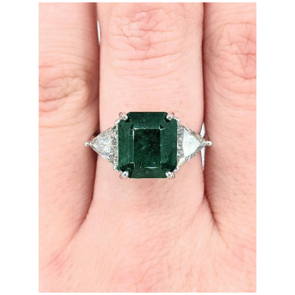 Anillo de compromiso de moissanita con tres piedras naturales de esmeralda, anillo de bodas con diamante de talla esmeralda de Zambia, anillo de promesa de esmeralda para mujer