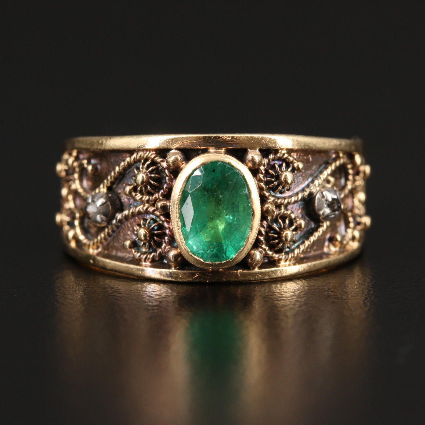 Art Deco Emerald Statement Ring, 18K Gold Natural Emerald Moissanite Engagement Ring, Vintage Emerald Cocktail Ring, May Birthstone Ring