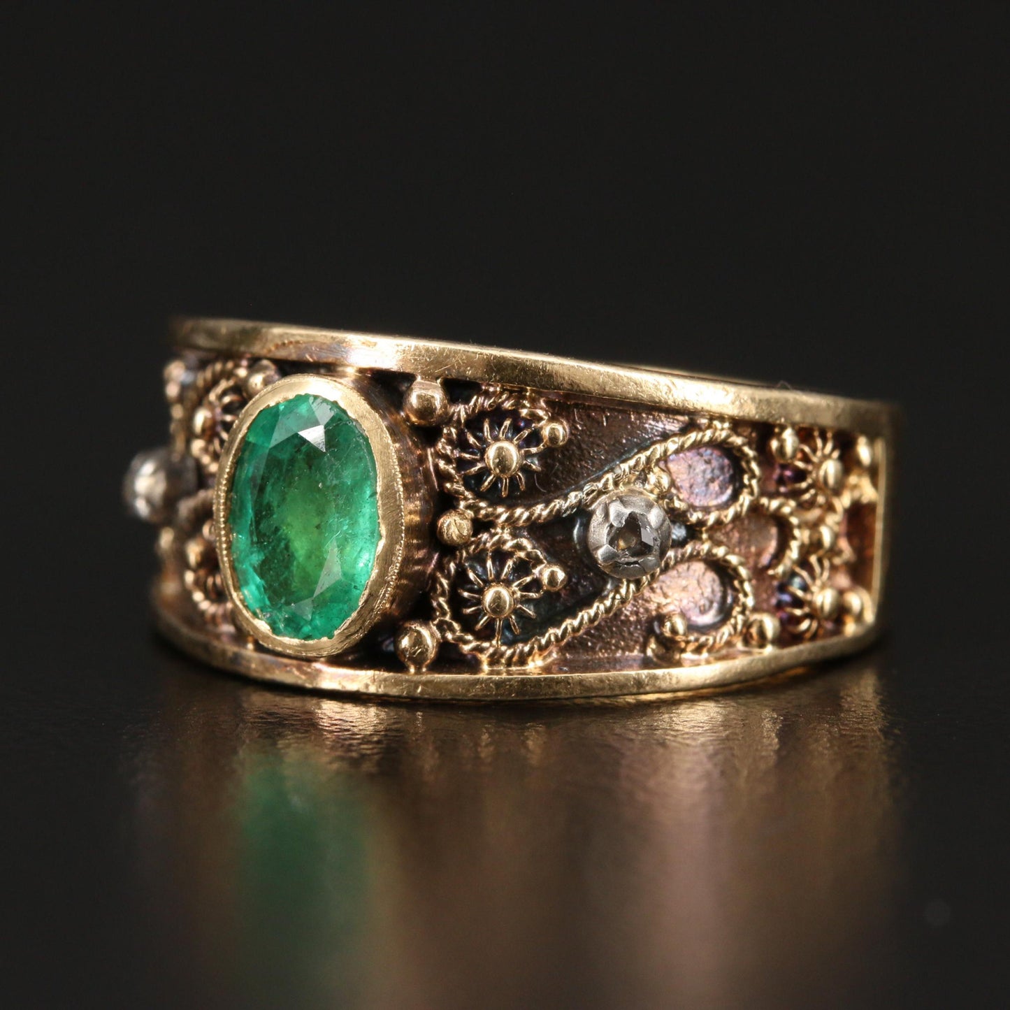 Art Deco Emerald Statement Ring, 18K Gold Natural Emerald Moissanite Engagement Ring, Vintage Emerald Cocktail Ring, May Birthstone Ring