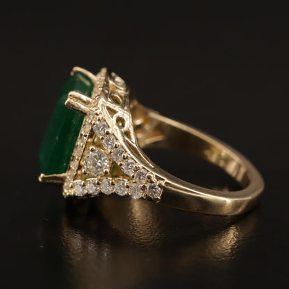 Antique Natural Emerald and Diamond Engagement Ring, Vintage Art Deco Emerald Engagement Ring, Halo Emerald Statement Ring, Promise Ring