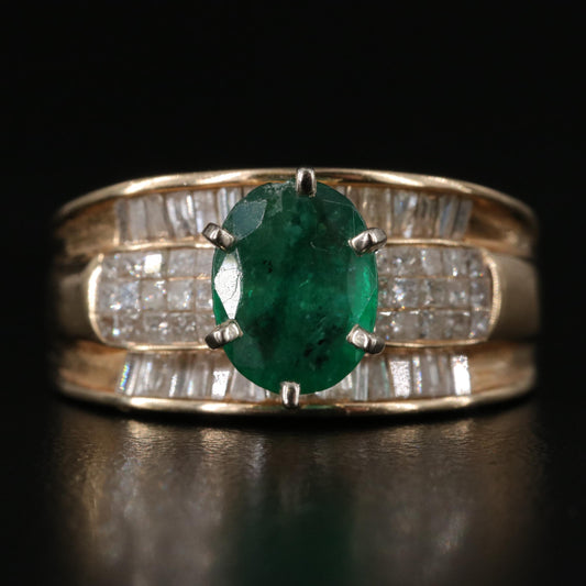 Vintage Oval Cut Emerald Gold Ring, Emerald Engagement Ring, Halo Emerald Statement Ring Emerald Wedding Ring, Diamond Ring Gold filled ring