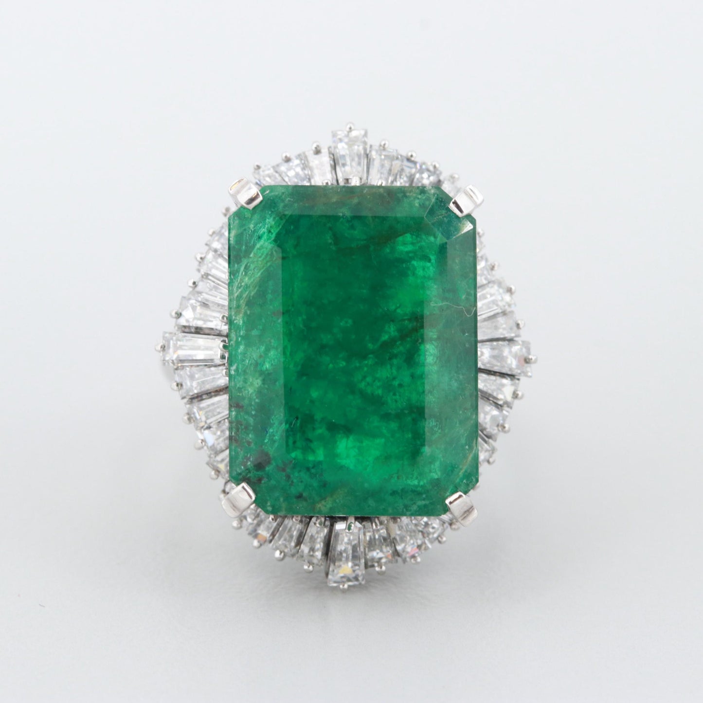 Antique Vintage 12 Carat Emerald Gold Ring, Emerald Engagement Ring, Halo Emerald Statement Ring, Natural Emerald Wedding Ring, Diamond Ring