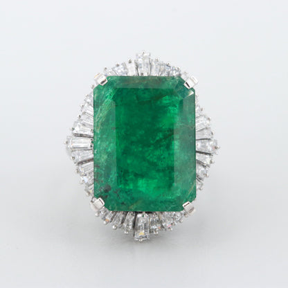 Antique Vintage 12 Carat Emerald Gold Ring, Emerald Engagement Ring, Halo Emerald Statement Ring, Natural Emerald Wedding Ring, Diamond Ring