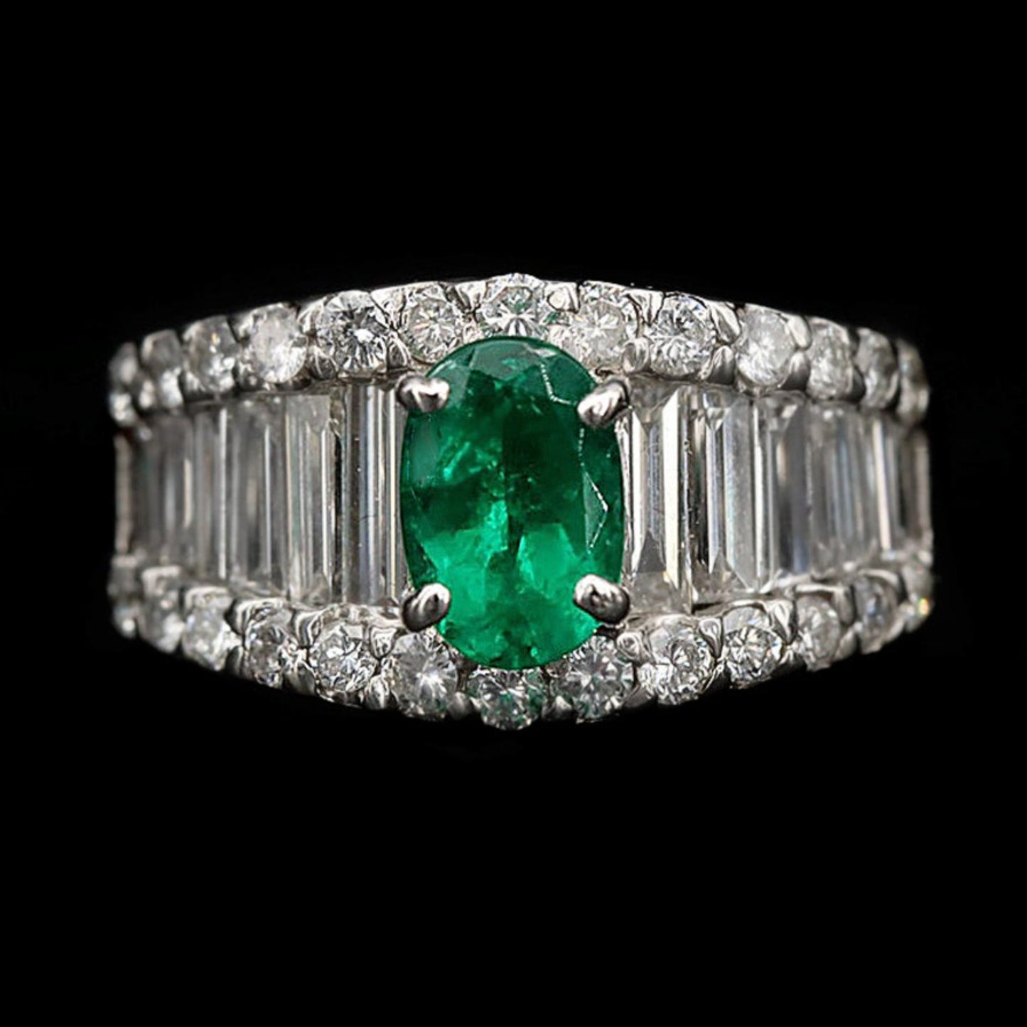 Natural Emerald Engagement Band, Art Deco Emerald Statement Band, Vintage Diamond Gold Wedding Band, Unique Diamond Promise Band For Her