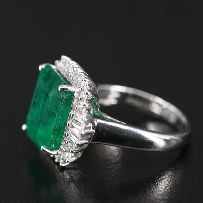 Natural Emerald Statement Ring, Art Deco Emerald Engagement Ring, Vintage Diamond Wedding Ring For Her, Antique Emerald Promise Ring For Her