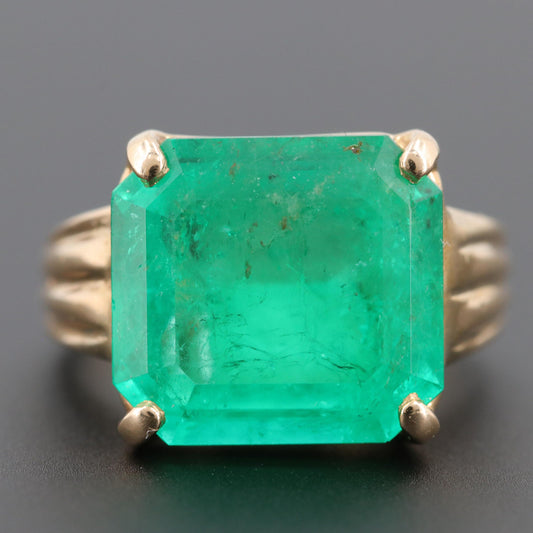 18K Yellow Gold 5 Carat Natural Emerald Statement Ring, Minimalist Emerald Engagement Ring, Antique Emerald Engagement Ring, Promise Ring