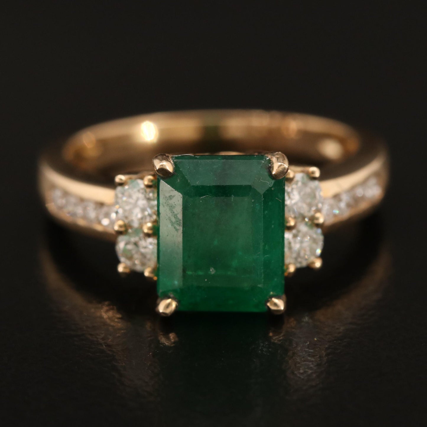 14K Gold Natural Emerald Engagement Ring, Art Deco Emerald Statement Ring, Antique Diamond Gold Wedding Ring, Diamond Promise Ring For Her