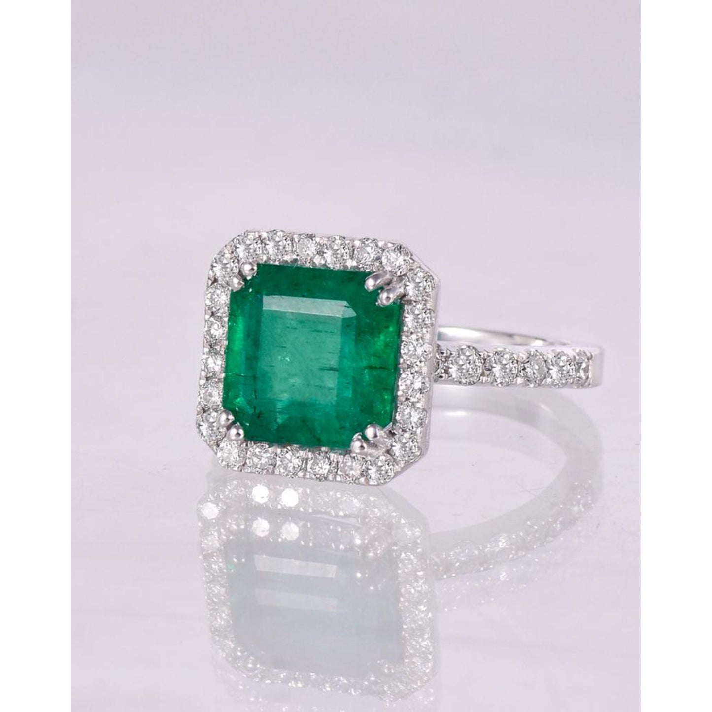 3 Carat Natural Emerald Halo Engagement Ring, Unique Vintage Emerald Gold Ring, Art Deco Statement Ring, Antique Diamond wedding ring