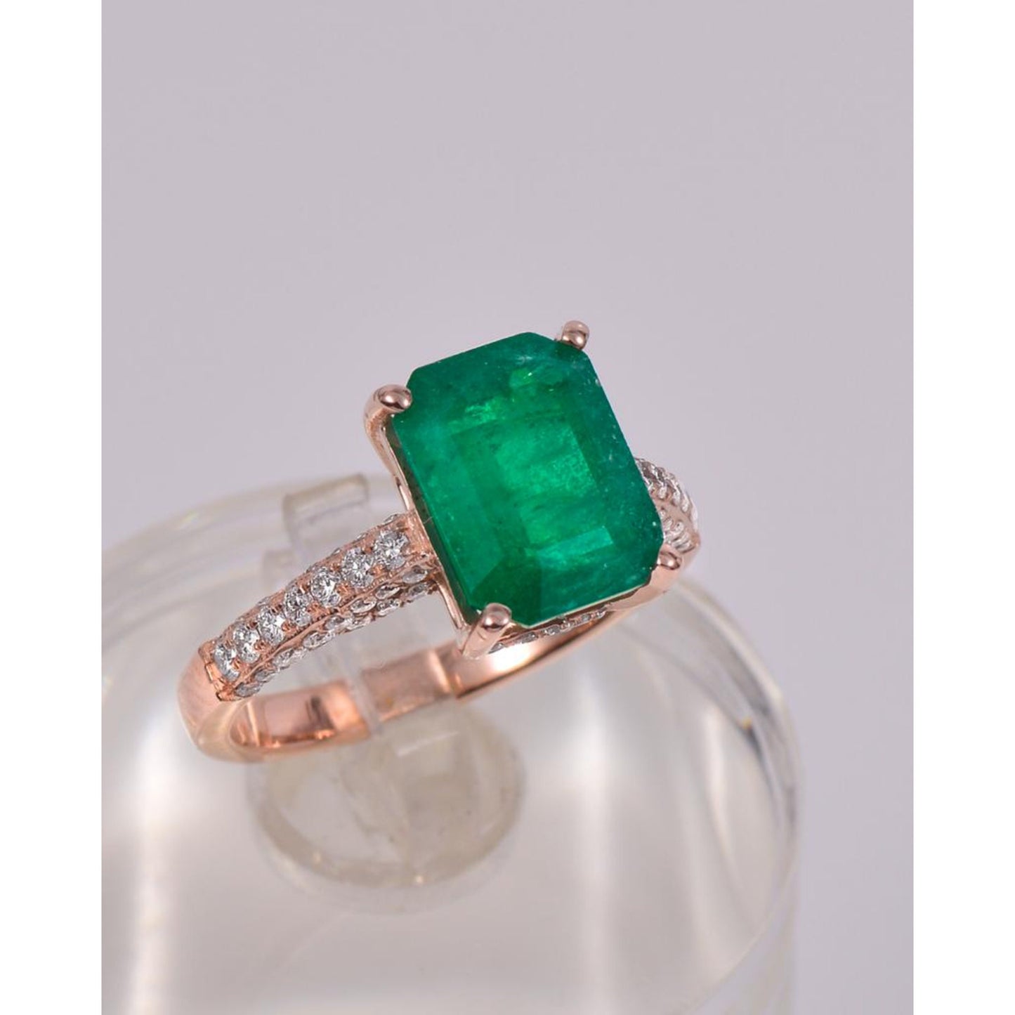 14K Rose gold Emerald Cut Emerald Statement Ring, Natural Emerald Engagement Ring Art Deco Emerald Gold Ring Vintage Diamond Wedding Ring