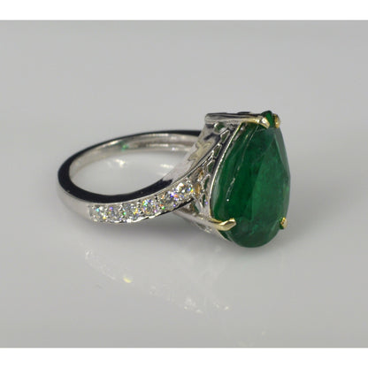 Antiker Verlobungsring mit natürlichem Smaragd im Birnenschliff, Art Deco Smaragd Statement Ring, Smaragd und Diamant Ehering für Sie