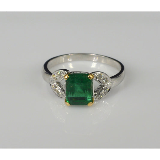 Art Deco Natural Emerald Engagement Ring, Emerald Statement Ring, Emerald gold Rings for women, Diamond Wedding Ring, Anniversary Ring