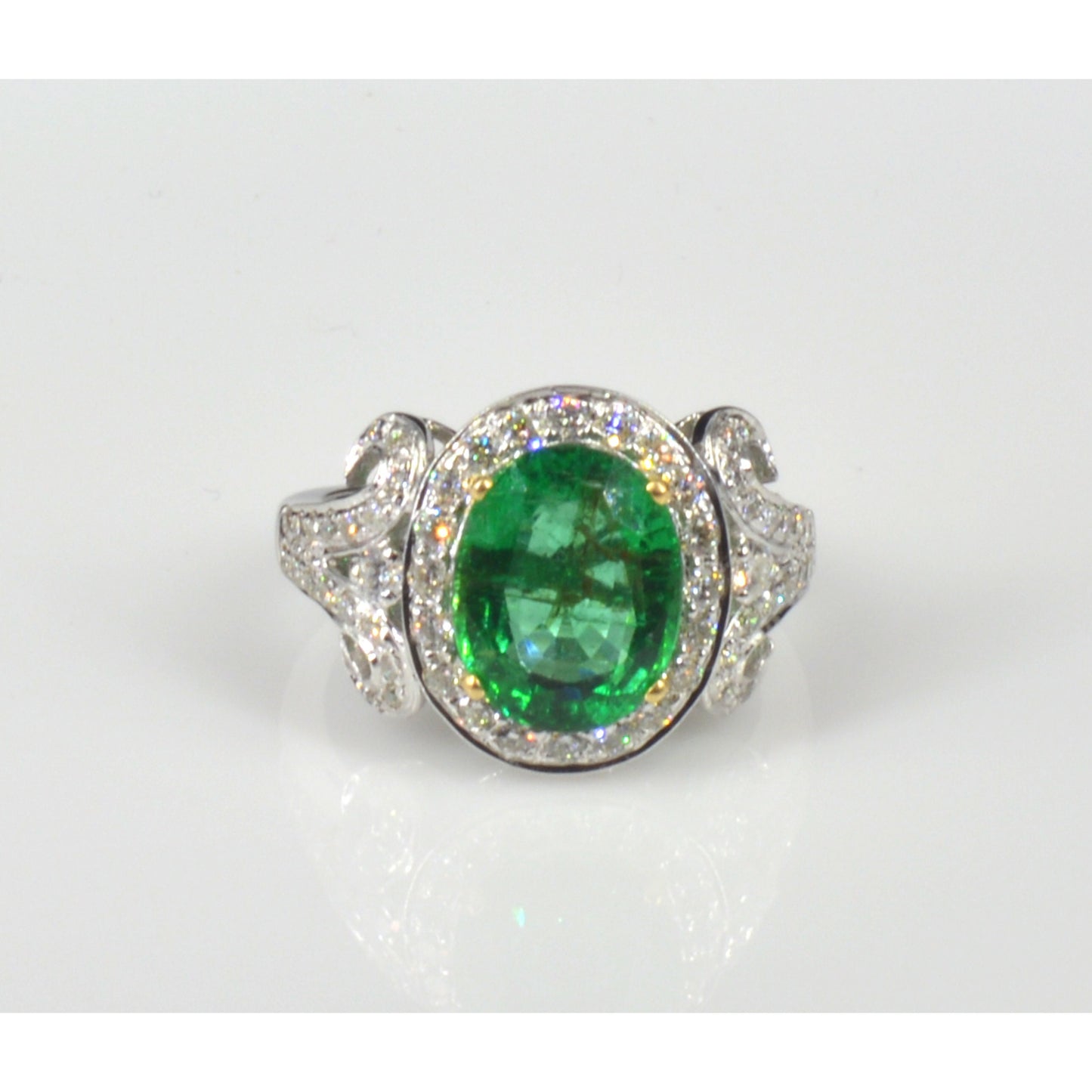 Antique Oval Natural Emerald Engagement Ring, Art Deco Emerald Statement Ring, Halo Vintage Emerald and Diamond Wedding Ring