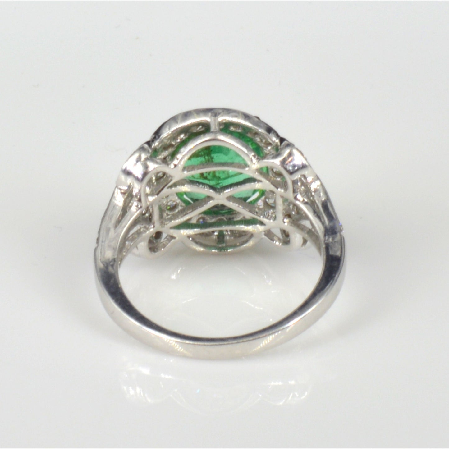 Antique Oval Natural Emerald Engagement Ring, Art Deco Emerald Statement Ring, Halo Vintage Emerald and Diamond Wedding Ring