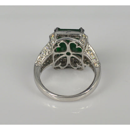 Antique 5 Carat Natural Emerald Engagement Ring, Art Deco Emerald Statement Ring, Halo Vintage Emerald Wedding Ring, Unique Promise Ring