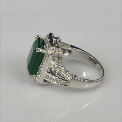 Antique 5 Carat Natural Emerald Engagement Ring, Art Deco Emerald Statement Ring, Halo Vintage Emerald Wedding Ring, Unique Promise Ring