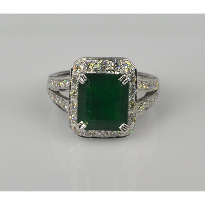 Antique 5 Carat Natural Emerald Engagement Ring, Art Deco Emerald Statement Ring, Halo Vintage Emerald Wedding Ring, Unique Promise Ring