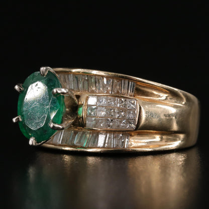 Vintage Oval Cut Emerald Gold Ring, Emerald Engagement Ring, Halo Emerald Statement Ring Emerald Wedding Ring, Diamond Ring Gold filled ring