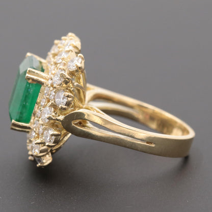 Art Deco Emerald Engagement Ring, Halo Natural Emerald Statement Ring, Emerald Gold Ring, Emerald Diamond Wedding Ring, Diamond Promise Ring