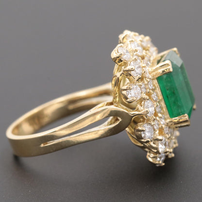 Art Deco Emerald Engagement Ring, Halo Natural Emerald Statement Ring, Emerald Gold Ring, Emerald Diamond Wedding Ring, Diamond Promise Ring