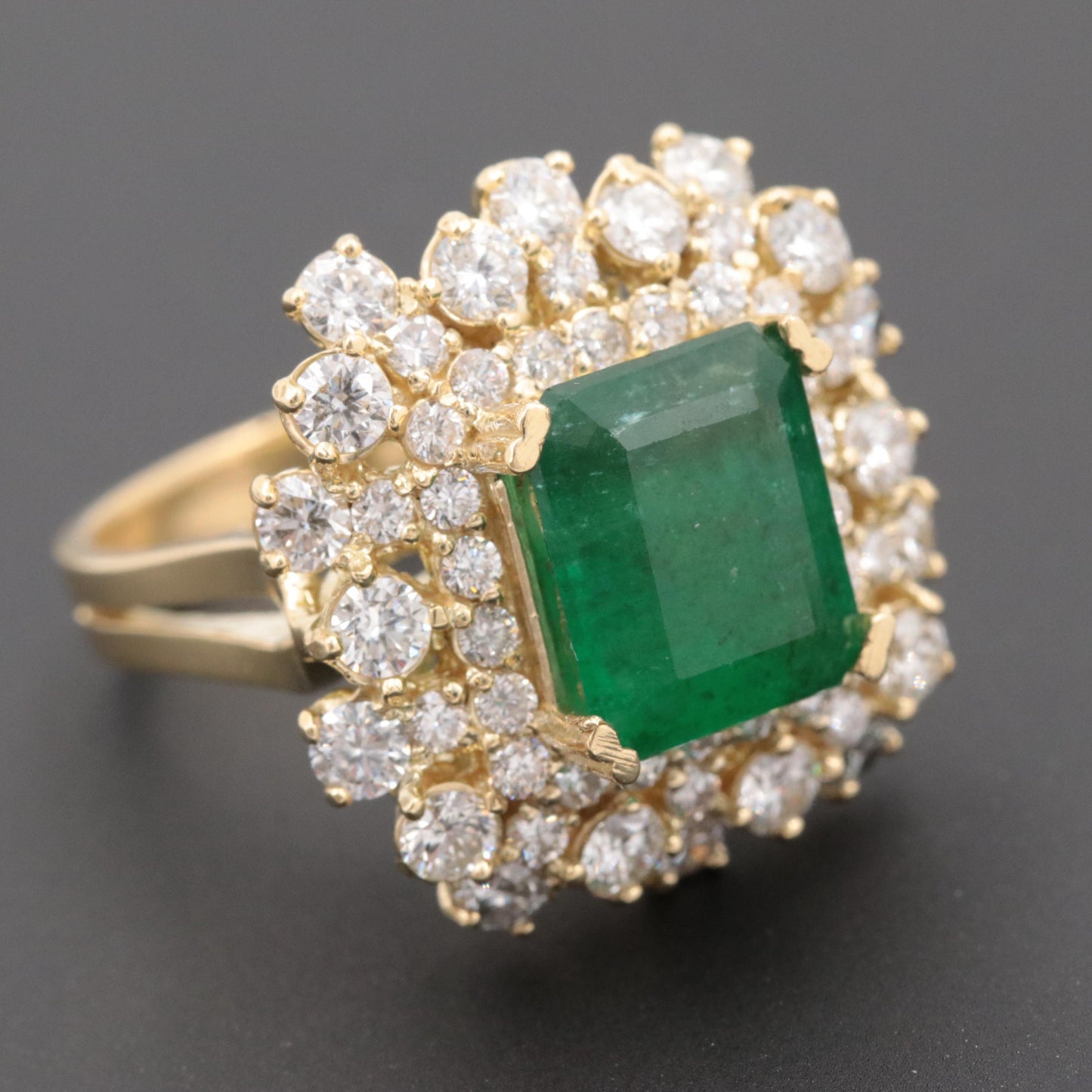 Art Deco Emerald Engagement Ring, Halo Natural Emerald Statement Ring, Emerald Gold Ring, Emerald Diamond Wedding Ring, Diamond Promise Ring