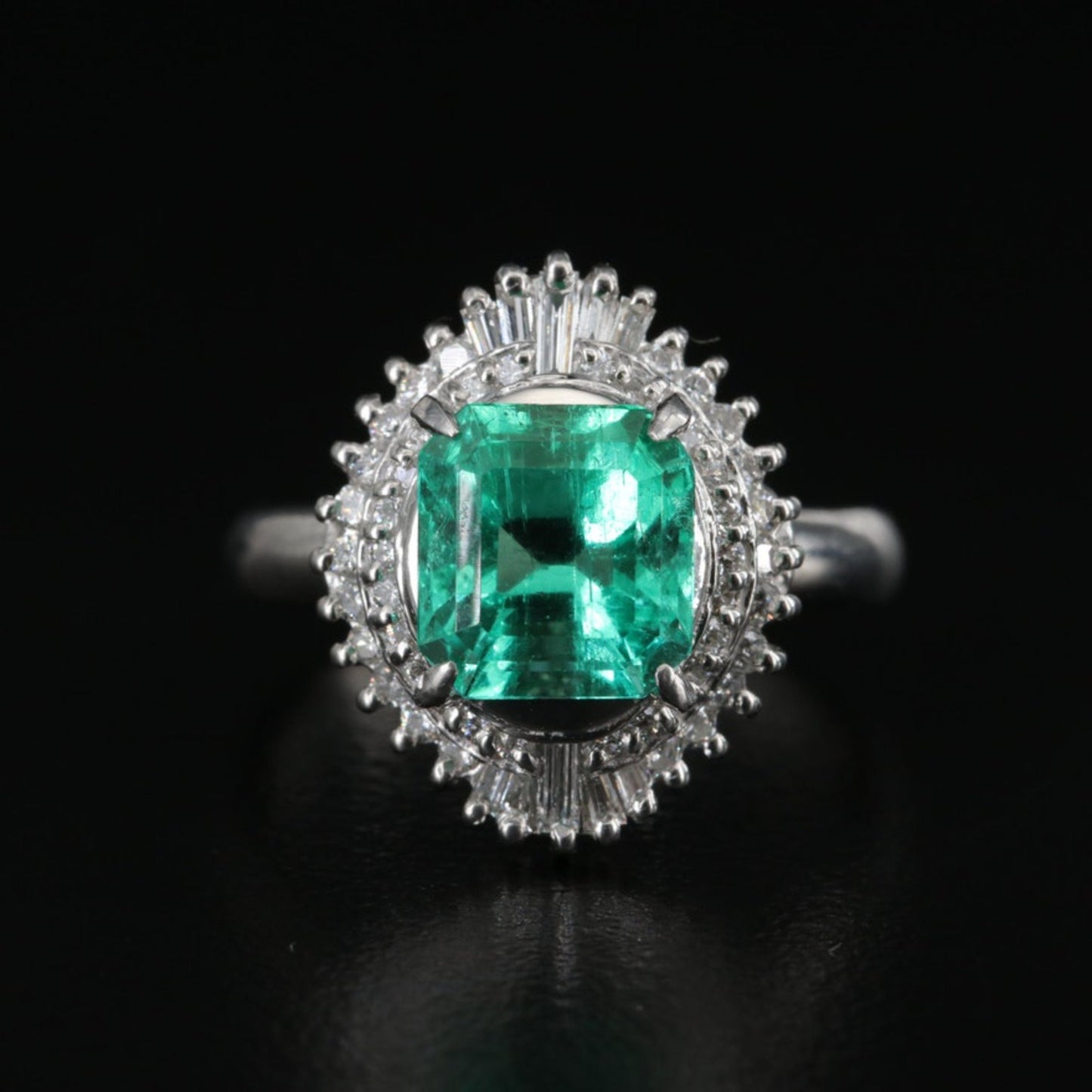 Art Deco Emerald Statement Ring, Halo Natural Emerald Engagement Ring, Antique Emerald Gold Ring, Vintage Diamond Wedding Ring, Promise Ring