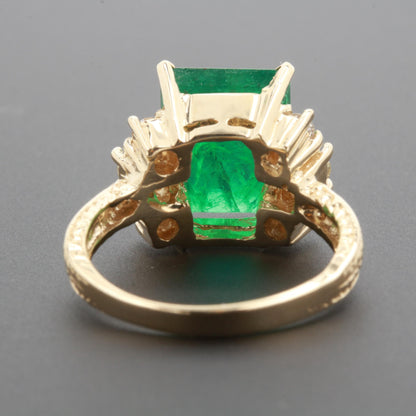 18K Gold Emerald Diamond Wedding Ring, Natural Emerald Engagement Ring, Art Deco Diamond Statement Ring For Her Antique Emerald Promise Ring