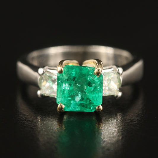 Unique Emerald Engagement Ring, Vintage Emerald Gold Wedding Ring, Antique Diamond Statement Ring, Natural Emerald Diamond Promise Ring