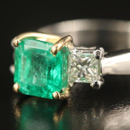 Unique Emerald Engagement Ring, Vintage Emerald Gold Wedding Ring, Antique Diamond Statement Ring, Natural Emerald Diamond Promise Ring