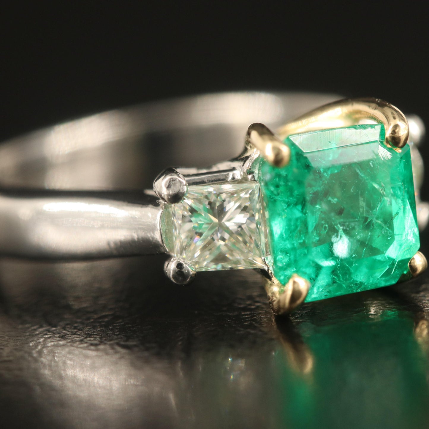 Unique Emerald Engagement Ring, Vintage Emerald Gold Wedding Ring, Antique Diamond Statement Ring, Natural Emerald Diamond Promise Ring