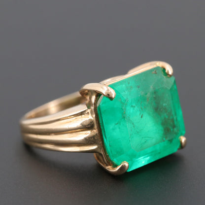 18K Yellow Gold 5 Carat Natural Emerald Statement Ring, Minimalist Emerald Engagement Ring, Antique Emerald Engagement Ring, Promise Ring