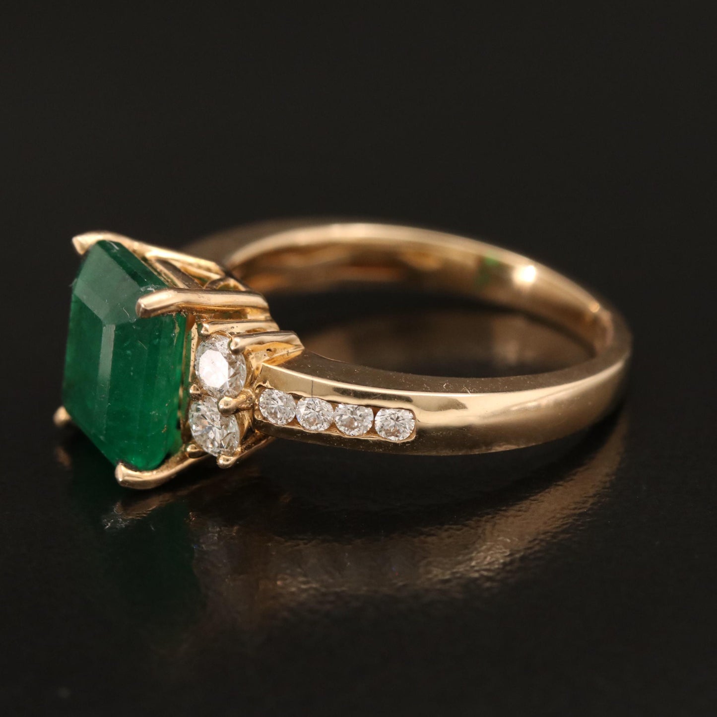 14K Gold Natural Emerald Engagement Ring, Art Deco Emerald Statement Ring, Antique Diamond Gold Wedding Ring, Diamond Promise Ring For Her