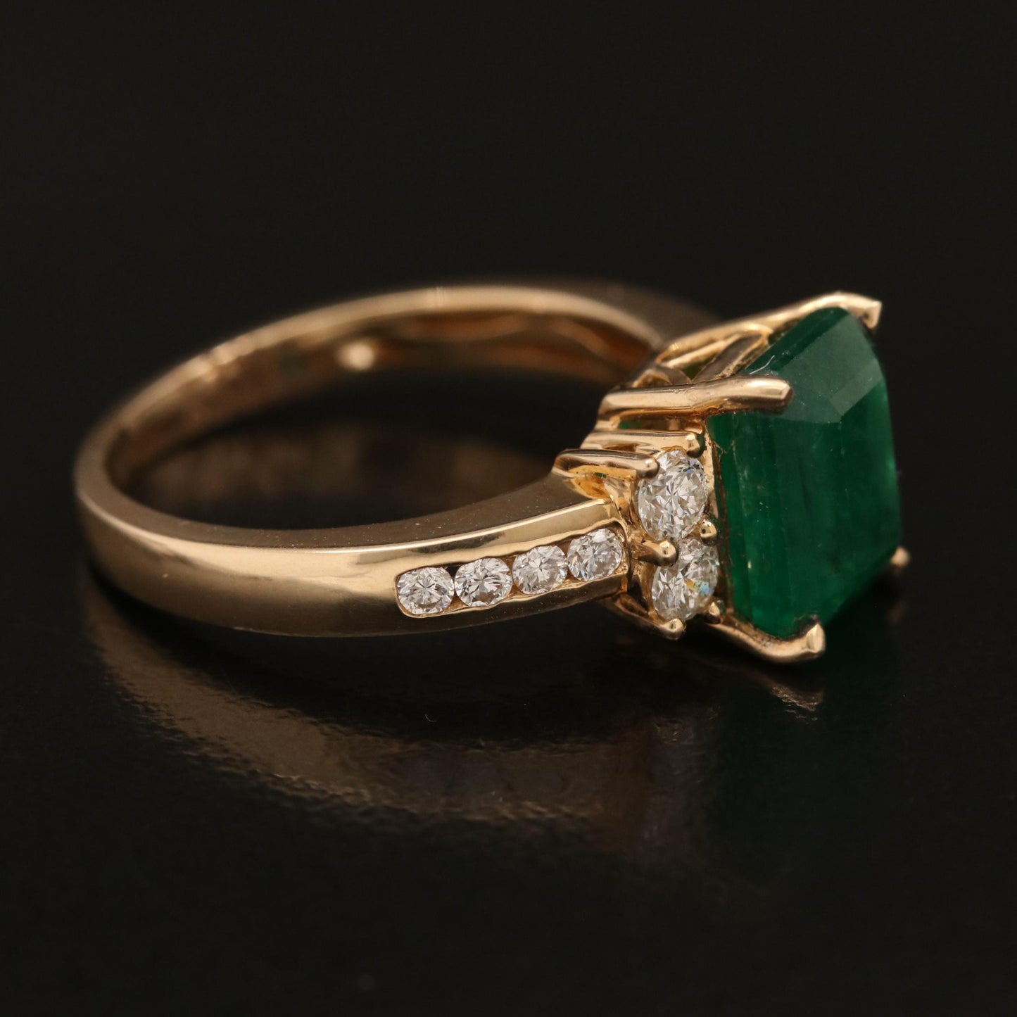 14K Gold Natural Emerald Engagement Ring, Art Deco Emerald Statement Ring, Antique Diamond Gold Wedding Ring, Diamond Promise Ring For Her