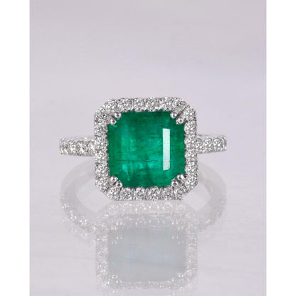 3 Carat Natural Emerald Halo Engagement Ring, Unique Vintage Emerald Gold Ring, Art Deco Statement Ring, Antique Diamond wedding ring