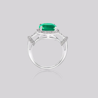 Anillo de compromiso con halo de esmeralda natural único, anillo de oro de 4 quilates con esmeralda para mujer, anillo llamativo estilo art déco, anillo de bodas con diamantes