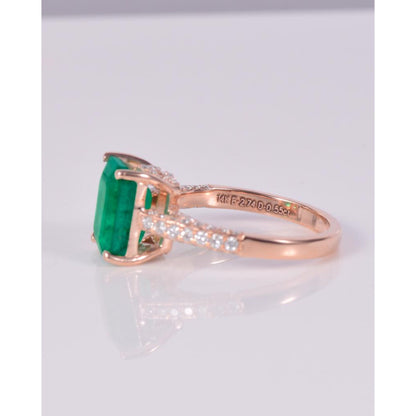 14K Rose gold Emerald Cut Emerald Statement Ring, Natural Emerald Engagement Ring Art Deco Emerald Gold Ring Vintage Diamond Wedding Ring