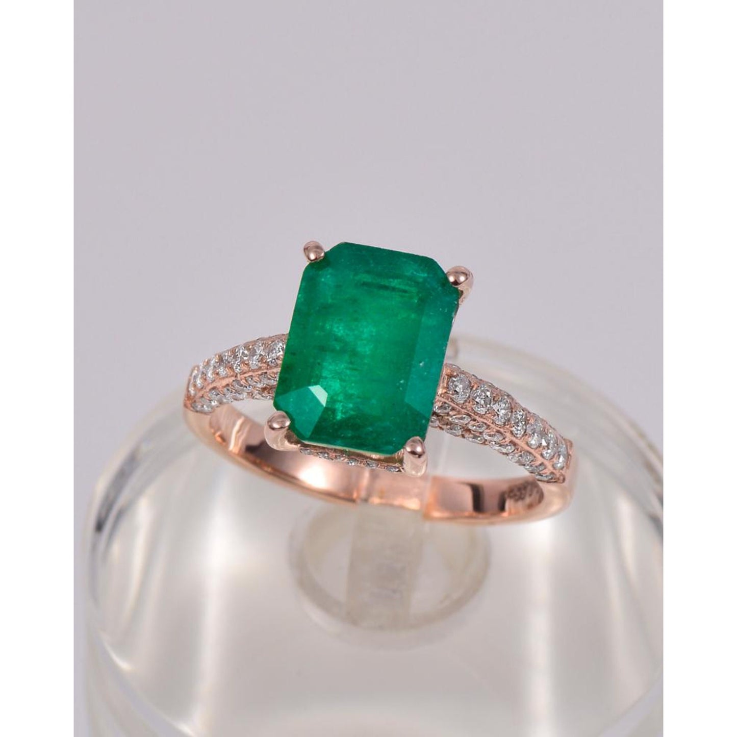 14K Rose gold Emerald Cut Emerald Statement Ring, Natural Emerald Engagement Ring Art Deco Emerald Gold Ring Vintage Diamond Wedding Ring