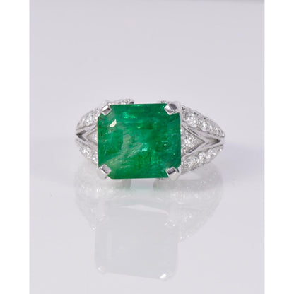 Vintage Emerald Statement Ring, Unique 5.5 Carat Natural Emerald Engagement Ring, Art Deco Emerald Gold Ring, Diamond Wedding Ring for women