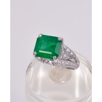 Vintage Emerald Statement Ring, Unique 5.5 Carat Natural Emerald Engagement Ring, Art Deco Emerald Gold Ring, Diamond Wedding Ring for women